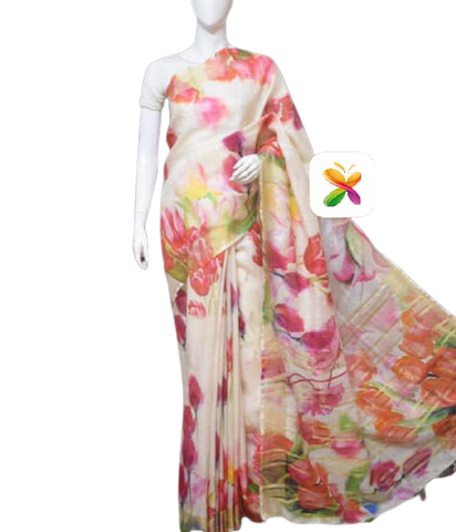 PURE LINEN DIGITAL PRINT SAREE SILK ZONE