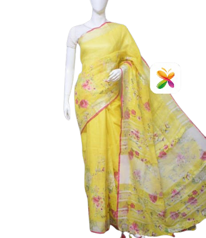 PURE LINEN DIGITAL PRINT SAREE SILK ZONE