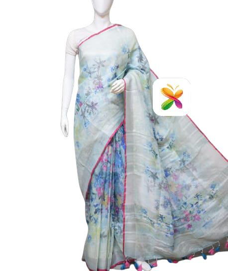 PURE LINEN DIGITAL PRINT SAREE SILK ZONE