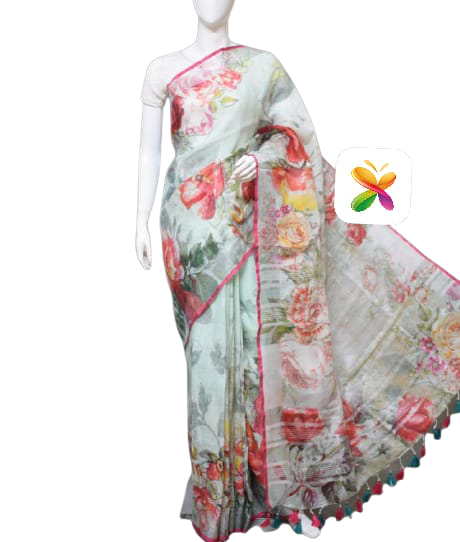 PURE LINEN DIGITAL PRINT SAREE SILK ZONE