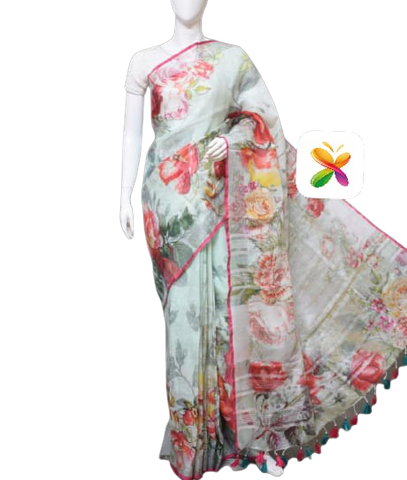 PURE LINEN DIGITAL PRINT SAREE SILK ZONE