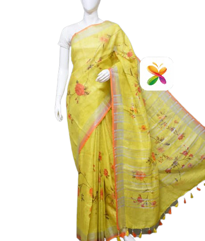 PURE LINEN DIGITAL PRINT SAREE SILK ZONE