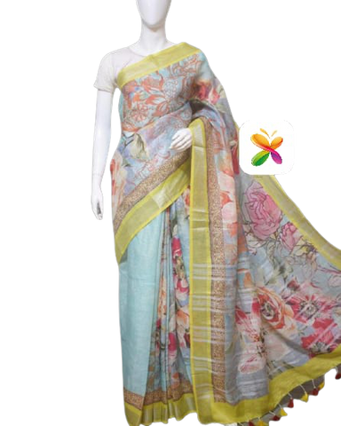 PURE LINEN DIGITAL PRINT SAREE SILK ZONE