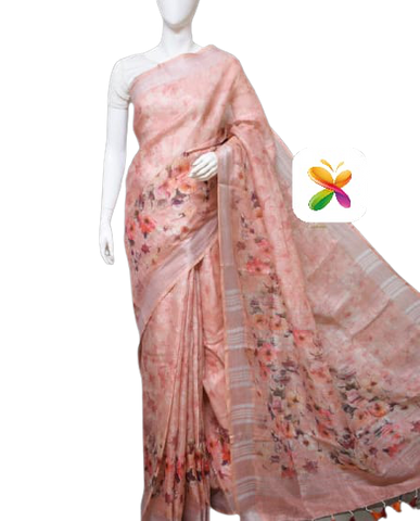 PURE LINEN DIGITAL PRINT SAREE SILK ZONE