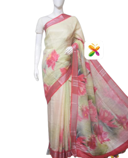 PURE LINEN DIGITAL PRINT SAREE SILK ZONE