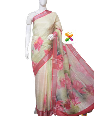 PURE LINEN DIGITAL PRINT SAREE SILK ZONE