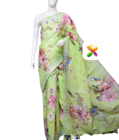 PURE LINEN DIGITAL PRINT SAREE SILK ZONE