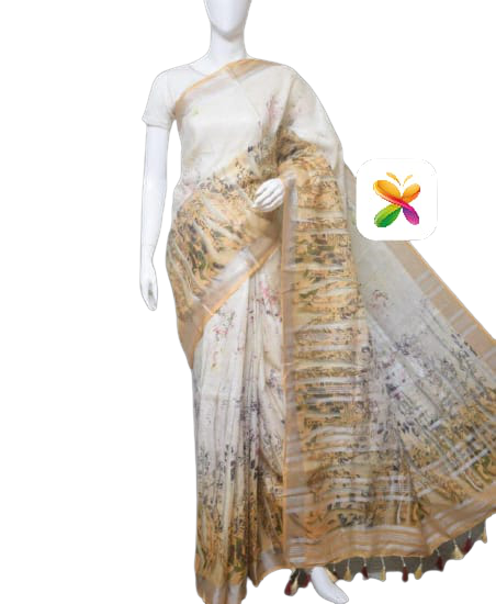 PURE LINEN DIGITAL PRINT SAREE SILK ZONE