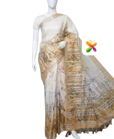 PURE LINEN DIGITAL PRINT SAREE SILK ZONE