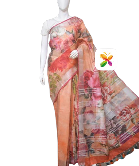 PURE LINEN DIGITAL PRINT SAREE SILK ZONE