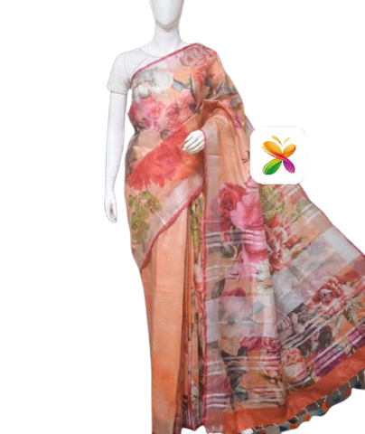 PURE LINEN DIGITAL PRINT SAREE SILK ZONE