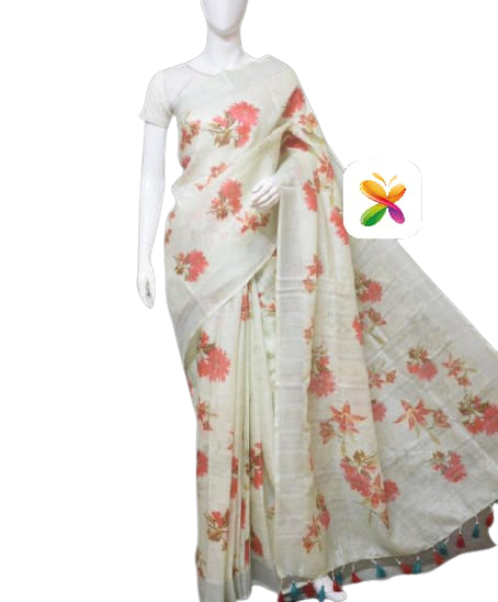 PURE LINEN DIGITAL PRINT SAREE SILK ZONE