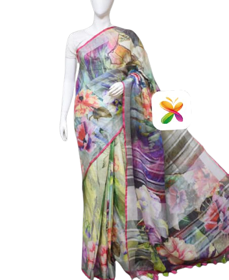 PURE LINEN DIGITAL PRINT SAREE SILK ZONE