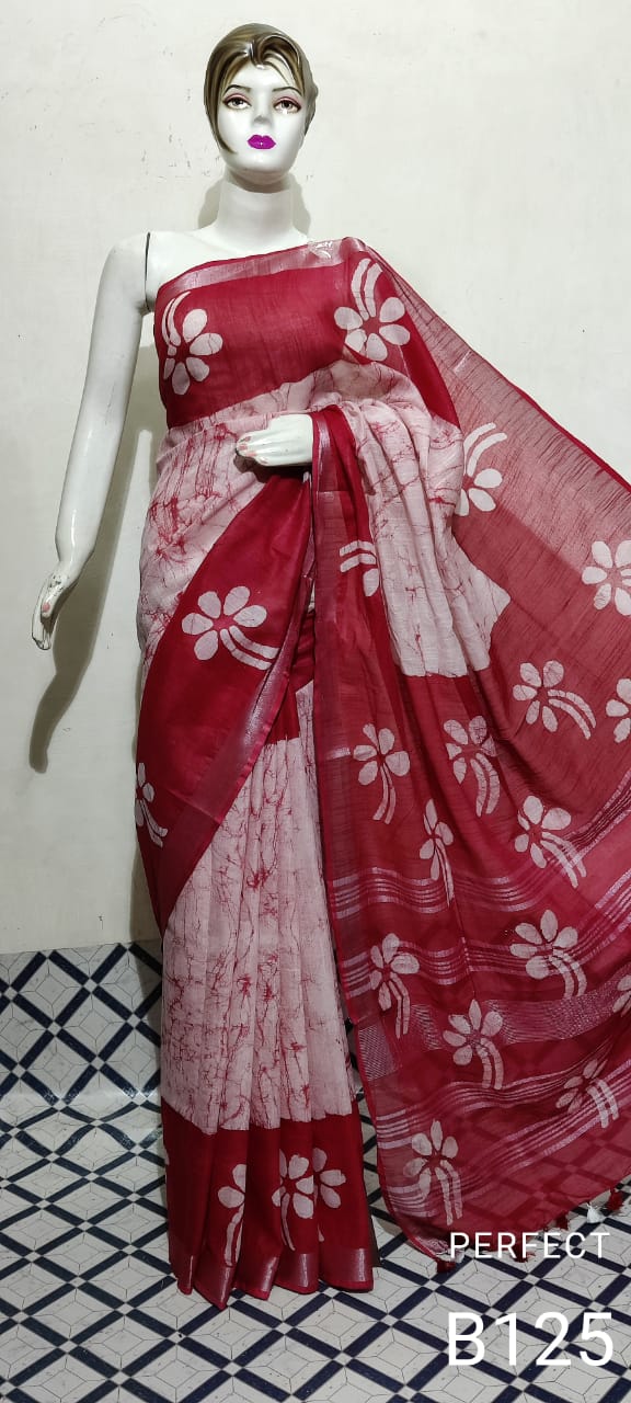 Cotton linen batik print saree Husain