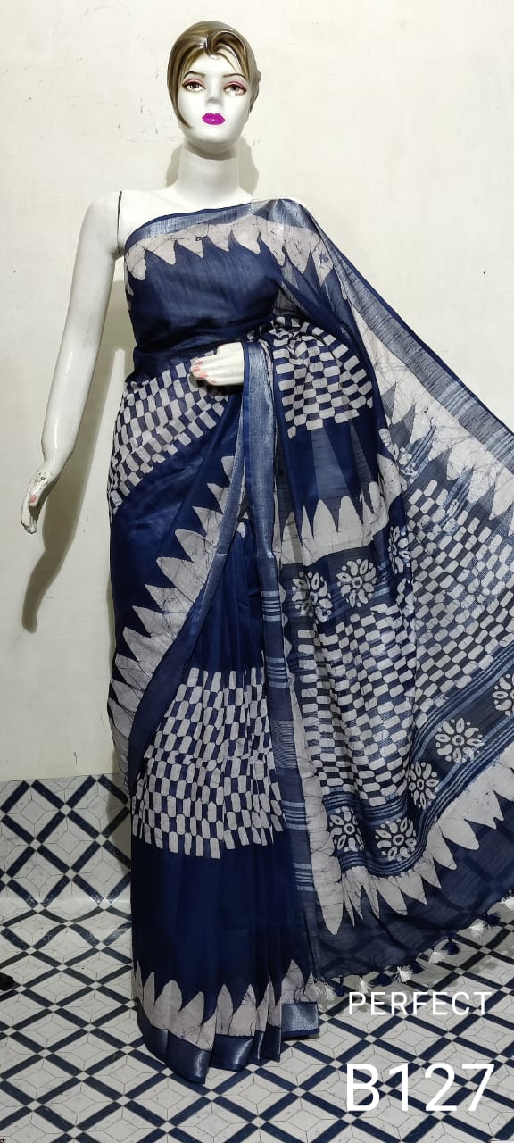 Cotton linen batik print saree Husain