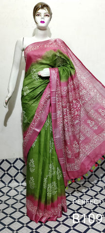 Cotton linen batik print saree SILK ZONE