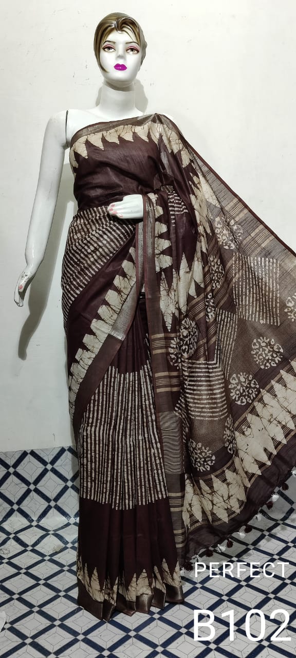 Cotton linen batik print saree Husain