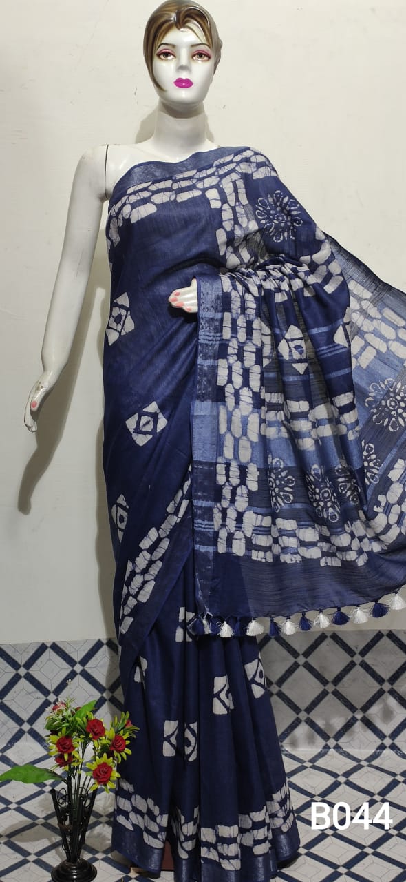 Cotton linen batik print saree Husain