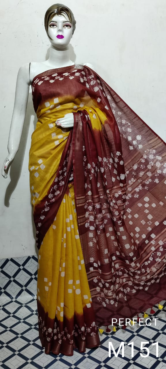 Cotton linen batik print saree Husain