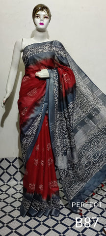 Cotton linen batik print saree Husain