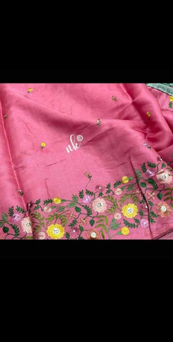 Tussar silk hand embroidery saree SILK ZONE