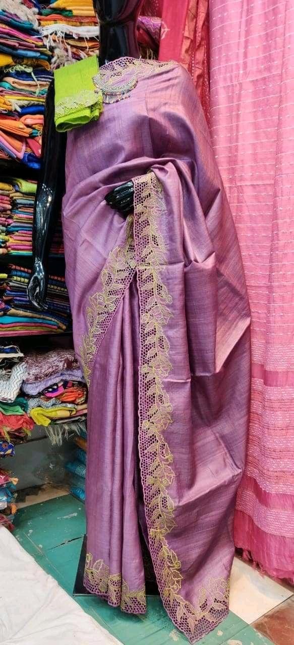 Tussar silk hand embroidery saree SILK ZONE