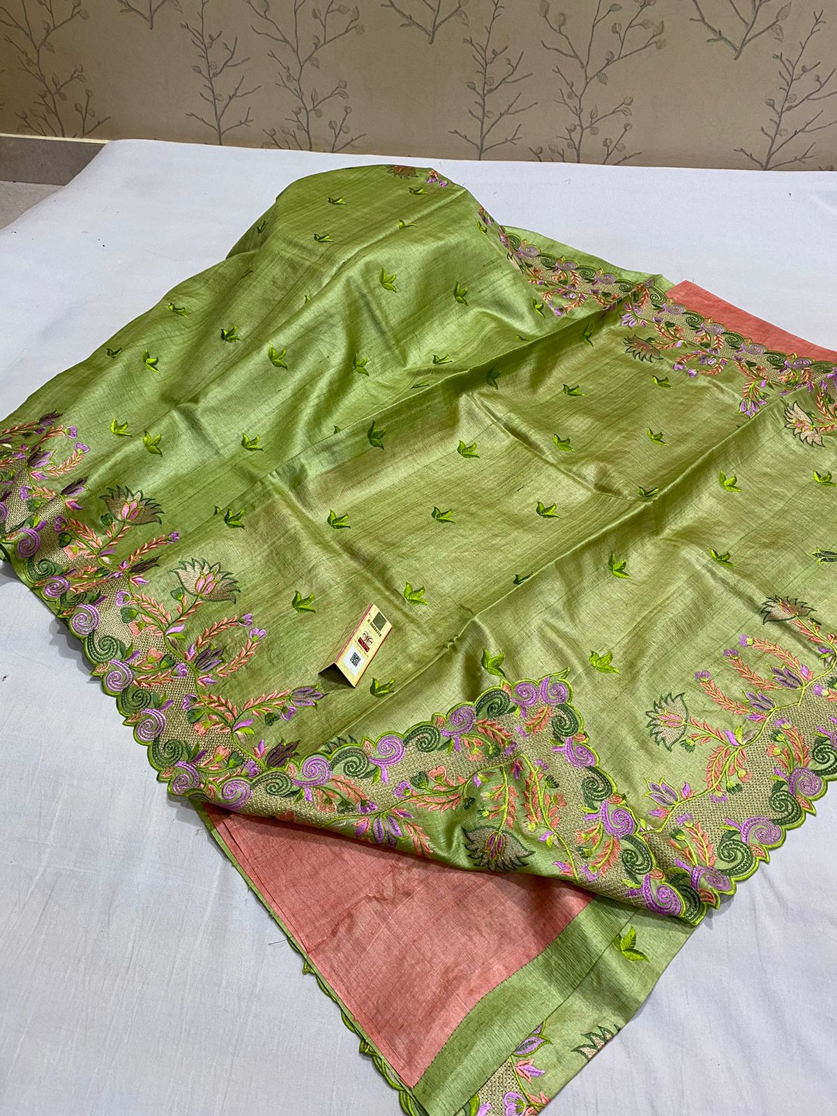 Tussar silk hand embroidery saree SILK ZONE