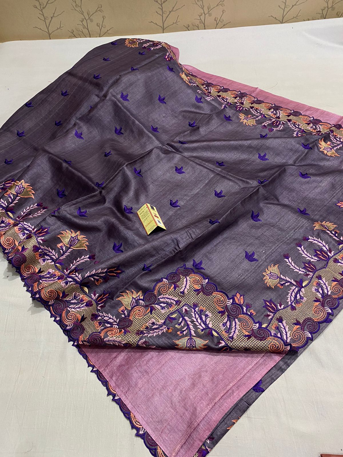 Tussar silk hand embroidery saree SILK ZONE