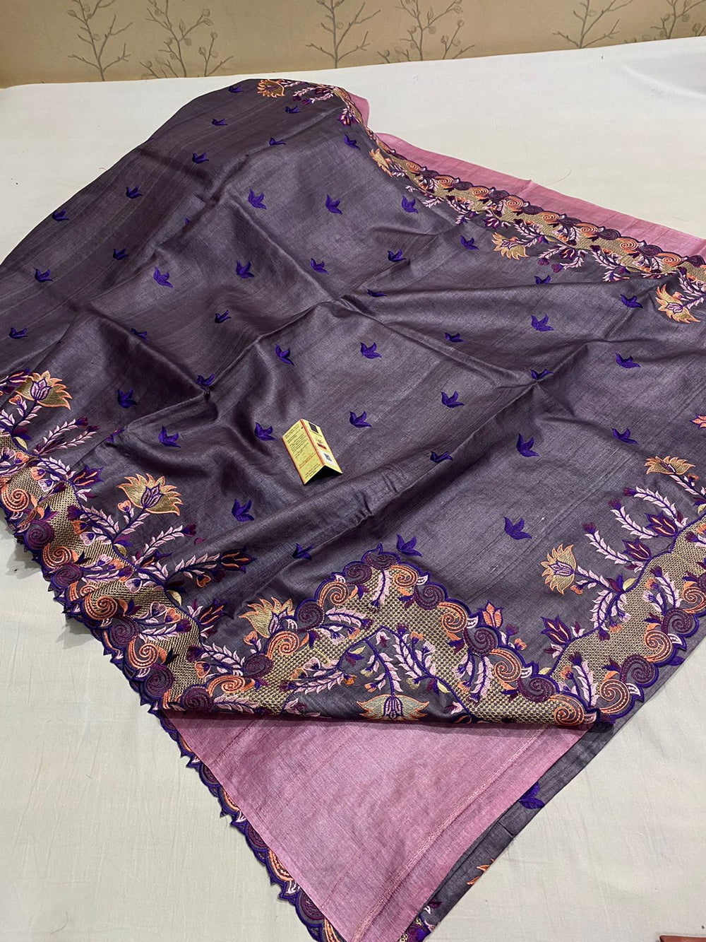Tussar silk hand embroidery saree SILK ZONE