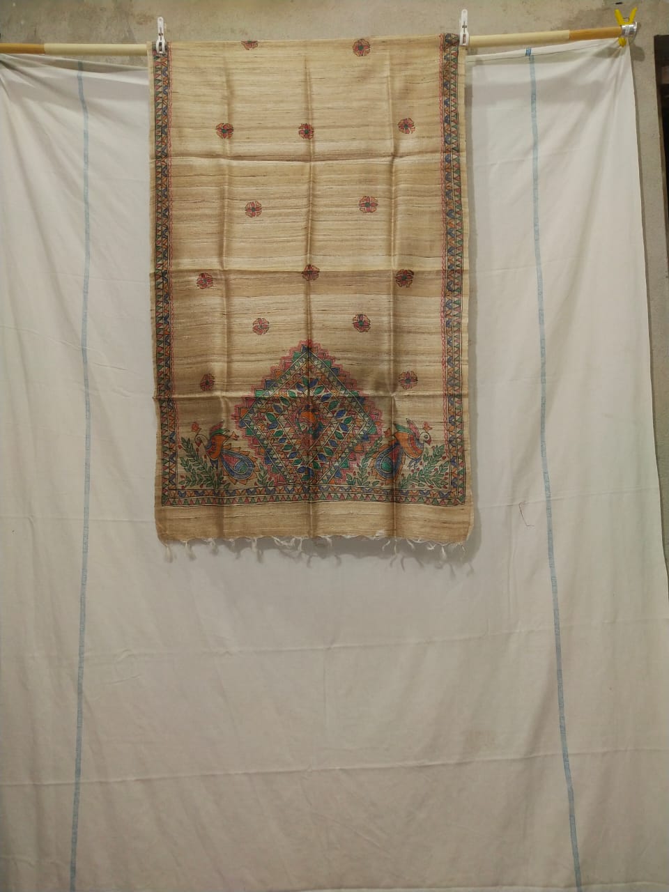 Tussar silk hand kalamkari paint dupatta SILK ZONE