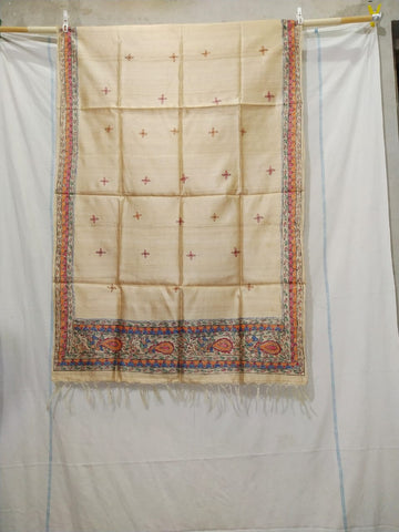 Tussar silk hand kalamkari paint dupatta SILK ZONE