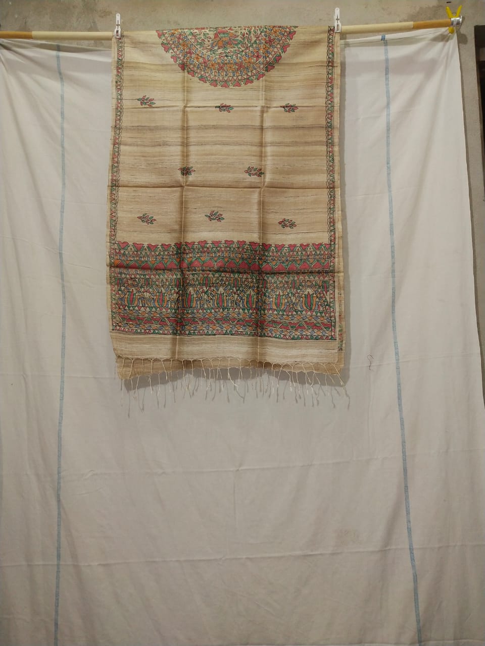 Tussar silk hand kalamkari paint dupatta SILK ZONE