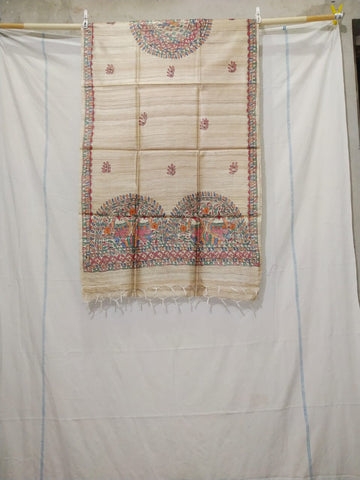 Tussar silk hand kalamkari paint dupatta SILK ZONE