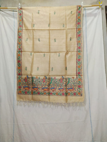 Tussar silk hand kalamkari paint dupatta SILK ZONE