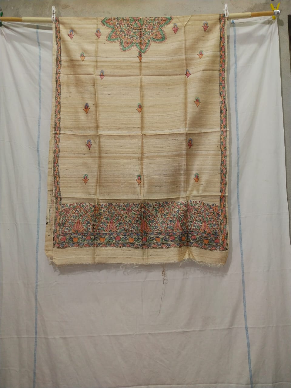 Tussar silk hand kalamkari paint dupatta SILK ZONE