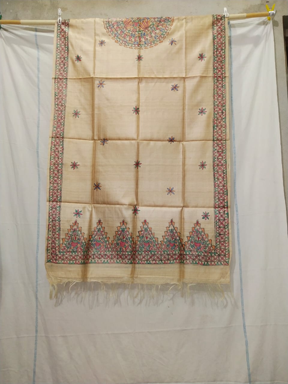 Tussar silk hand kalamkari paint dupatta SILK ZONE