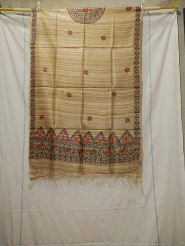 Tussar silk kalamkari hand paint dupatta SILK ZONE