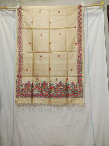 Tussar silk hand kalamkari paint dupatta SILK ZONE