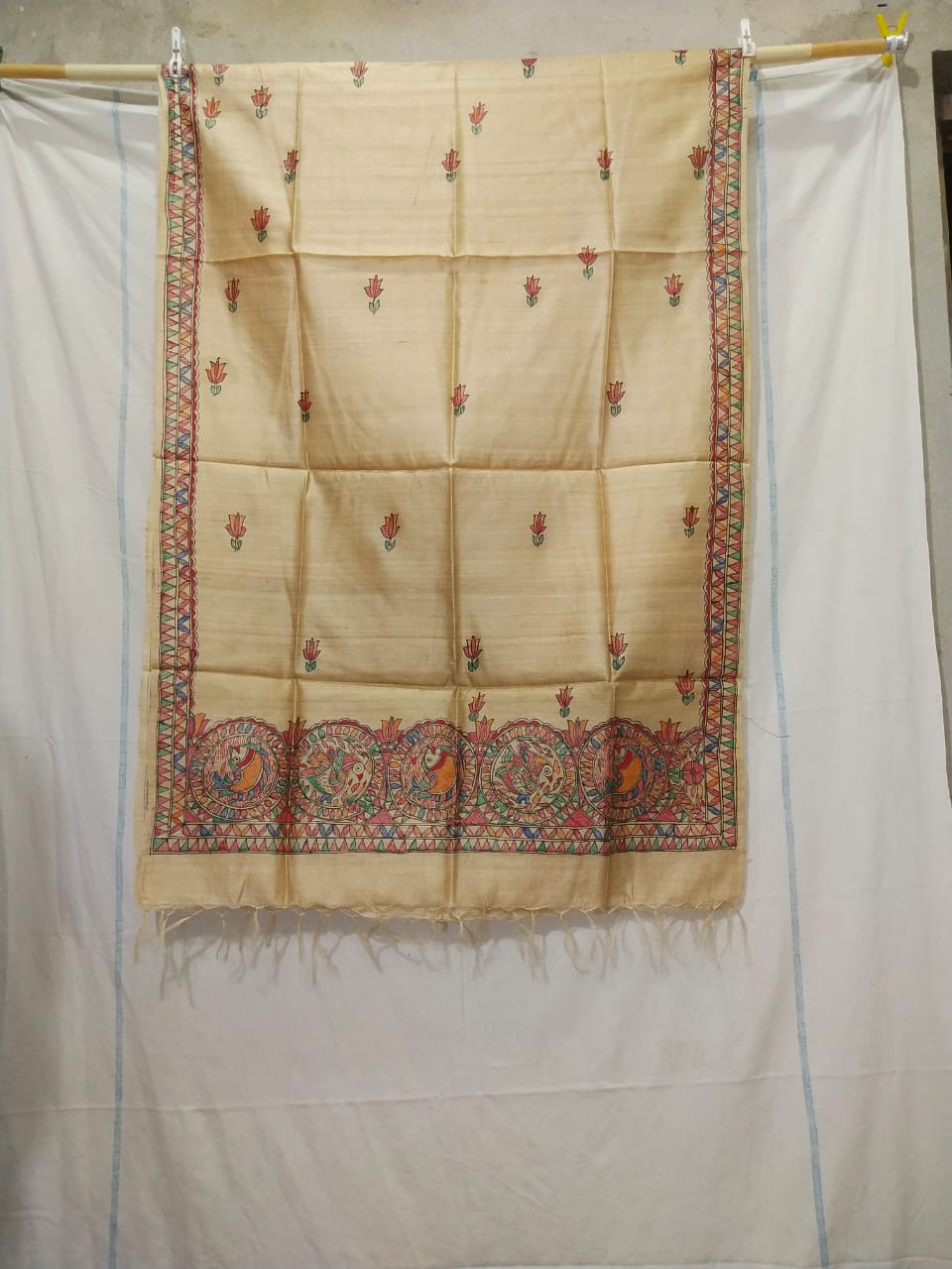 Tussar silk hand kalamkari paint dupatta silk ZONE