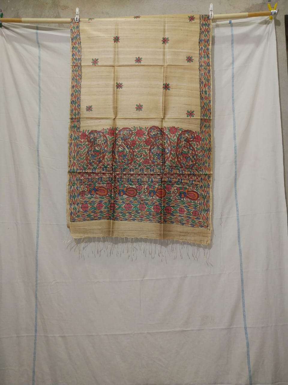 Tussar silk hand kalamkari paint dupatta SILK ZONE