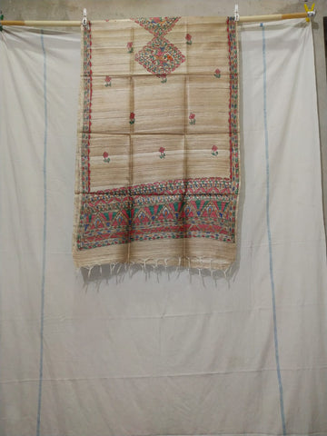 Tussar silk hand kalamkari paint dupatta SILK ZONE