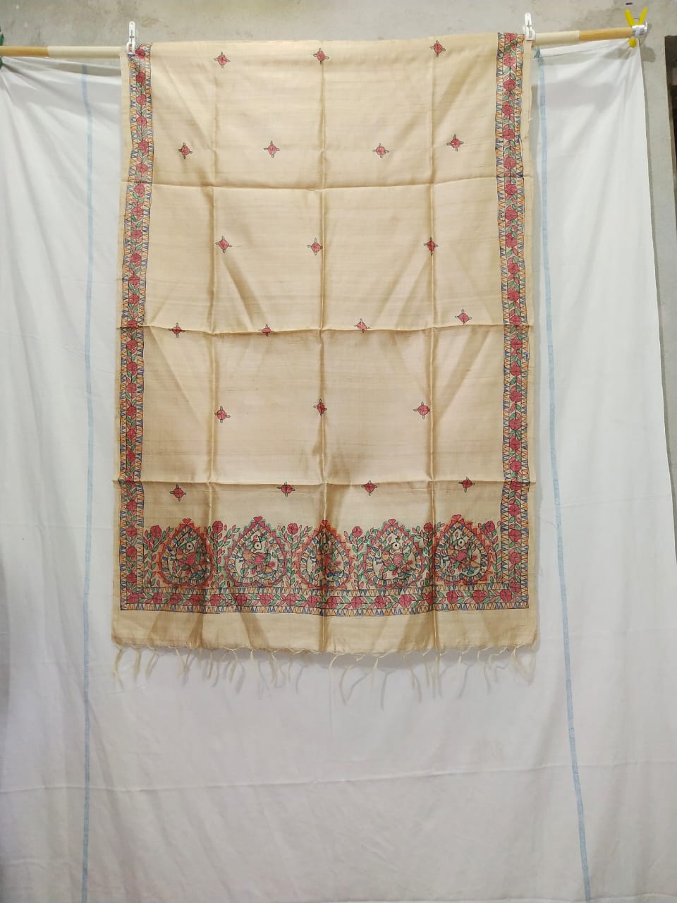 Tussar silk hand kalamkari paint dupatta SILK ZONE