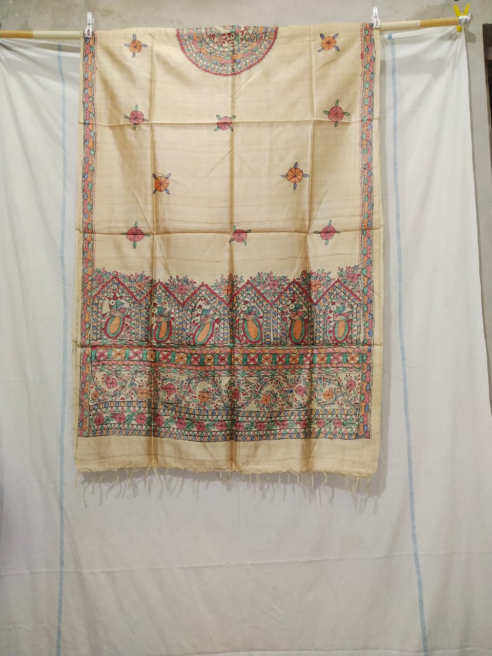 Tussar silk hand kalamkari paint dupatta silk ZONE