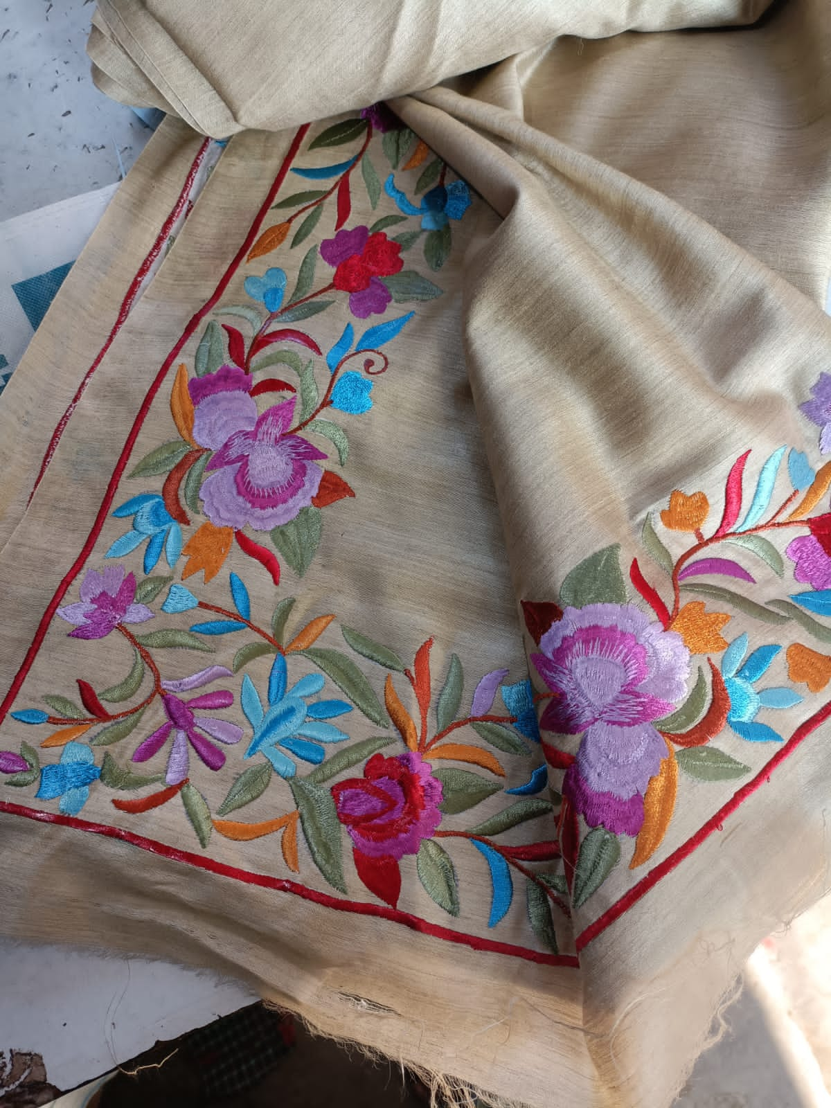 Tussar silk hand embroidery saree l SILK ZONE