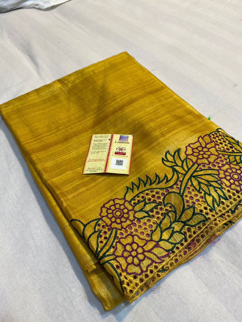 Pure tussar cutwork design embroidery silk saree SILK ZONE