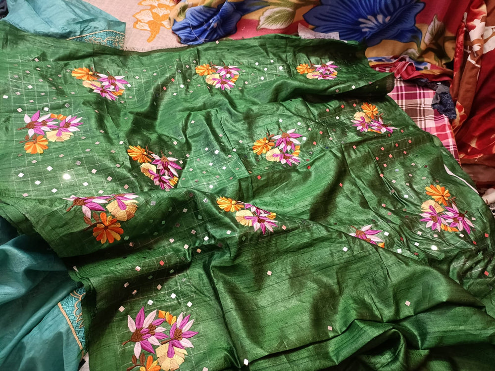 Pure tussar cutwork design embroidery silk saree SILK ZONE