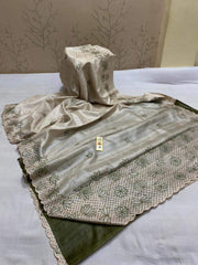 Pure tussar cutwork design embroidery silk saree SILK ZONE
