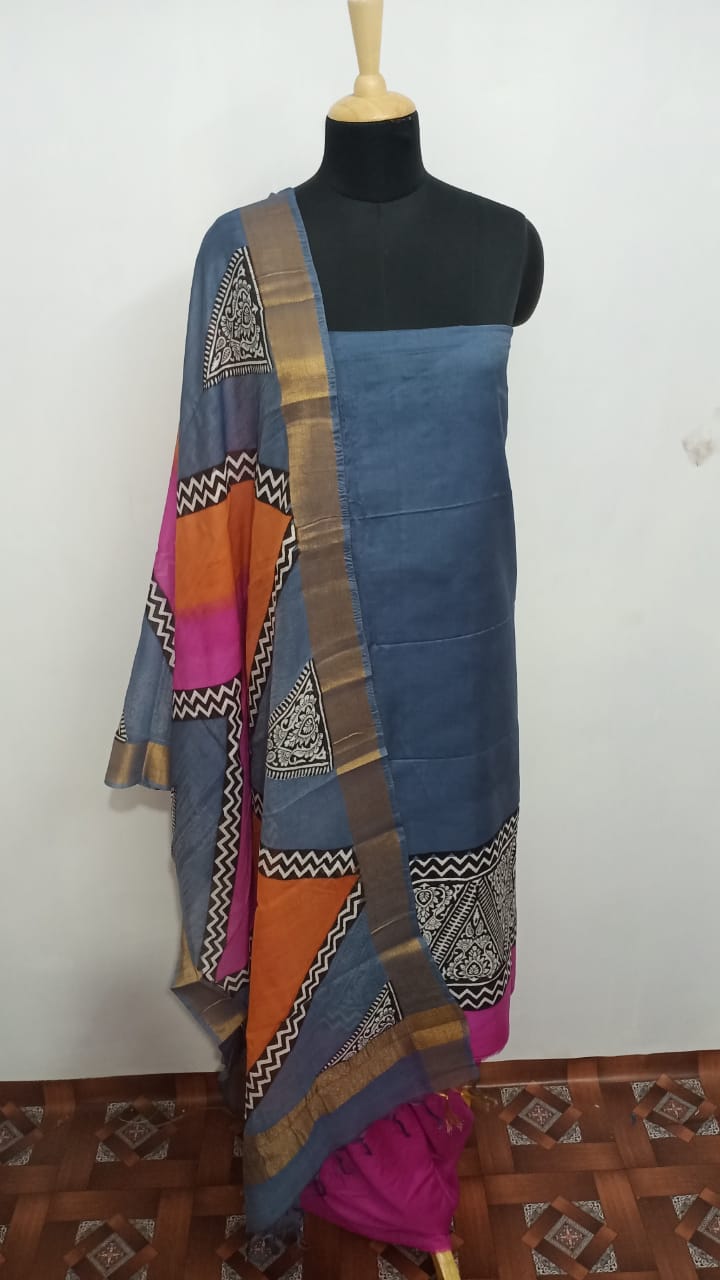 Semi-Tussar Print suit SILK ZONE