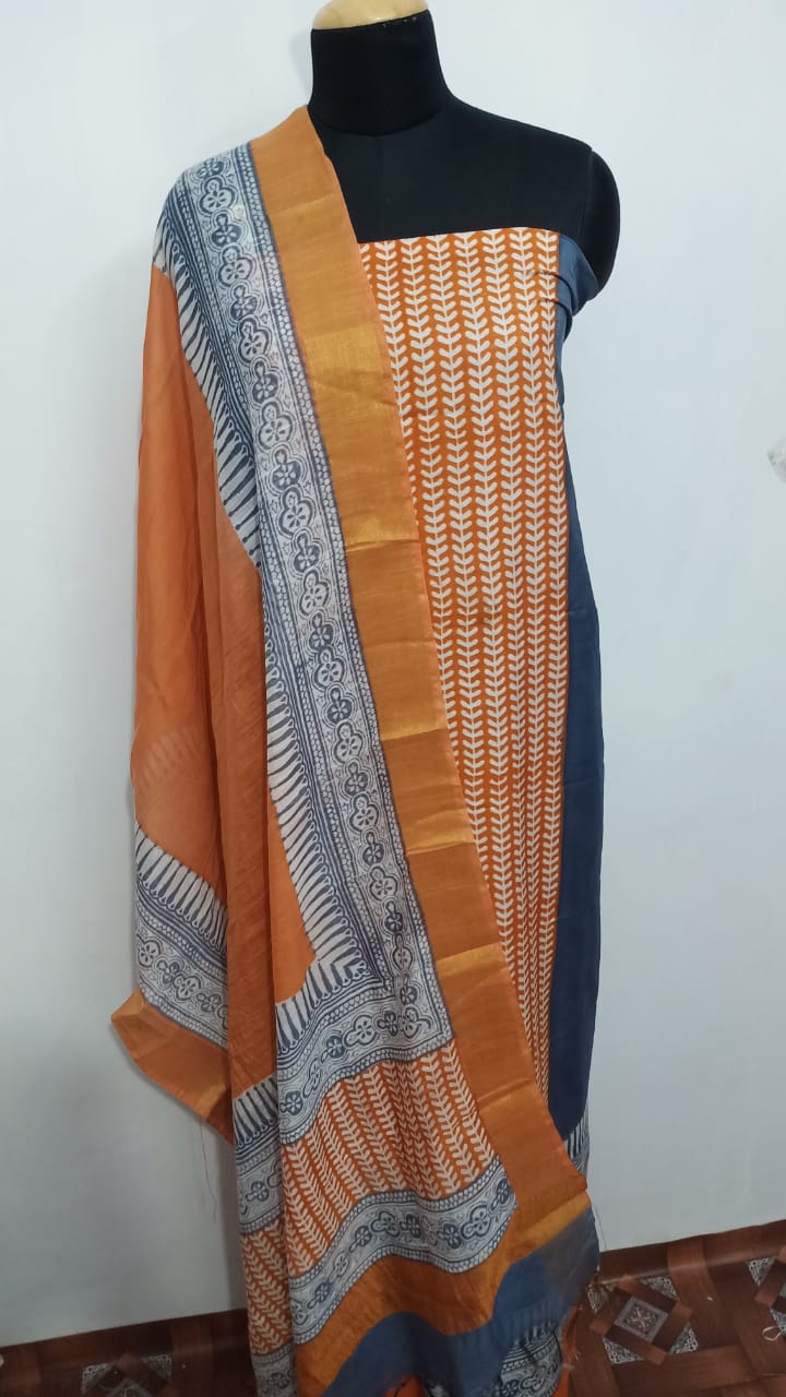 Semi-Tussar printed suit SILK ZONE