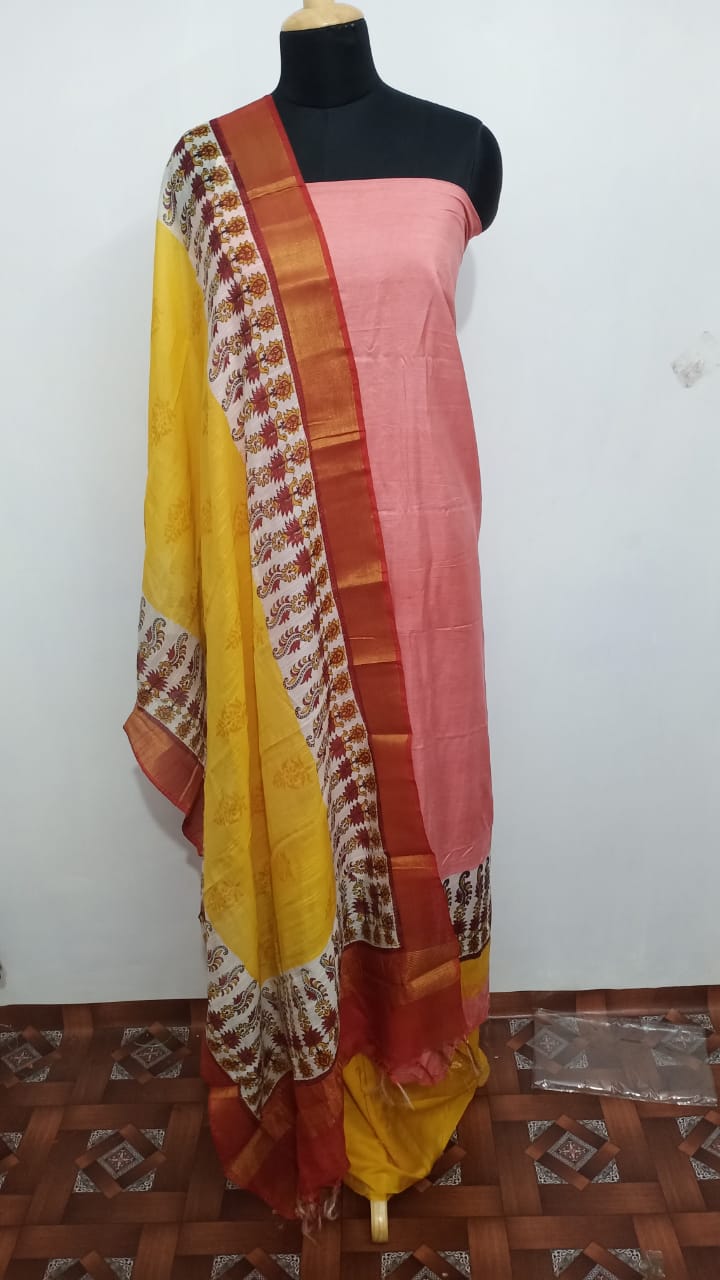 Semi-Tussar printed suit SILK ZONE